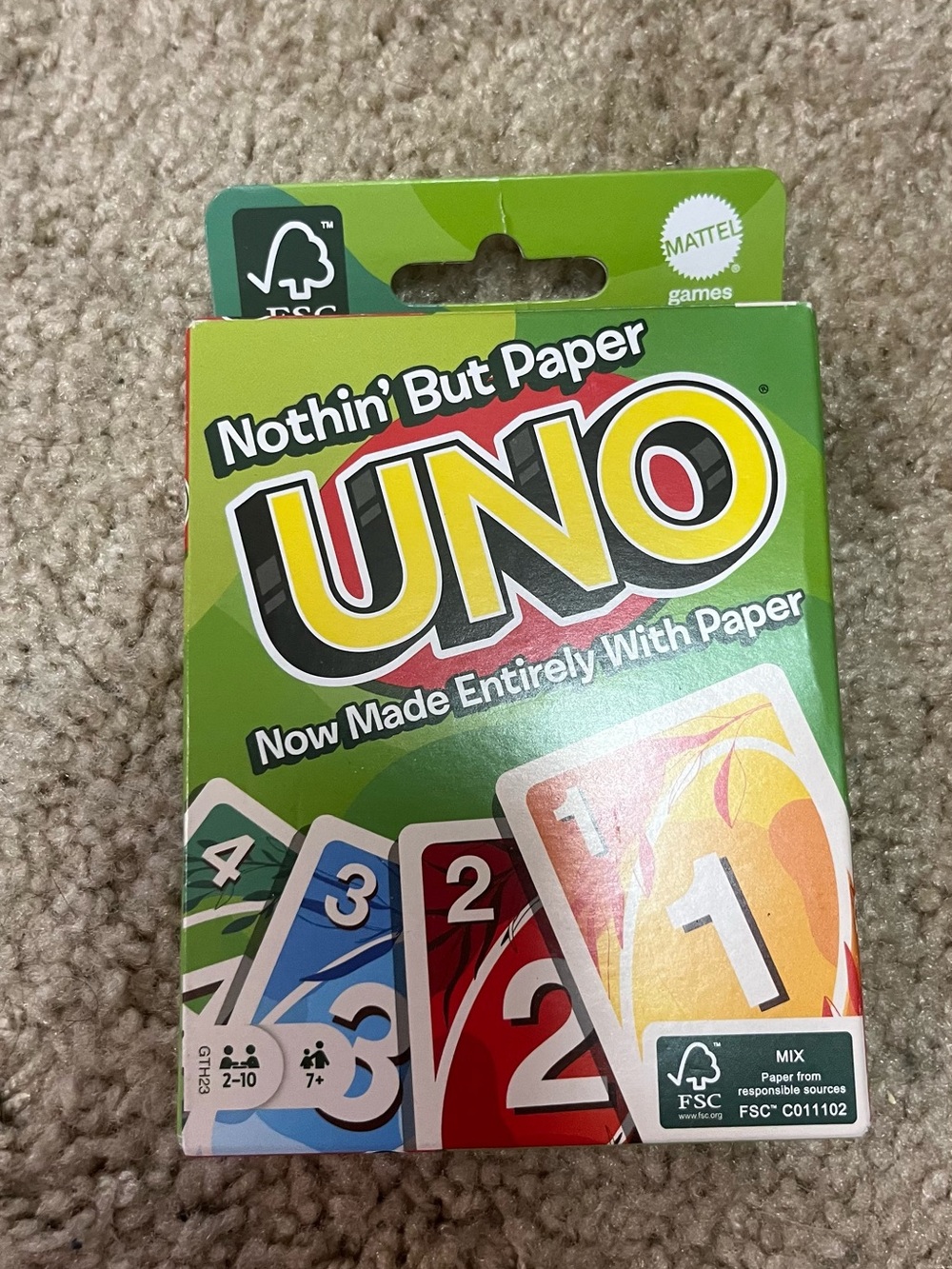 Mattel UNO Nothin' But Paper Card Game - Green Box